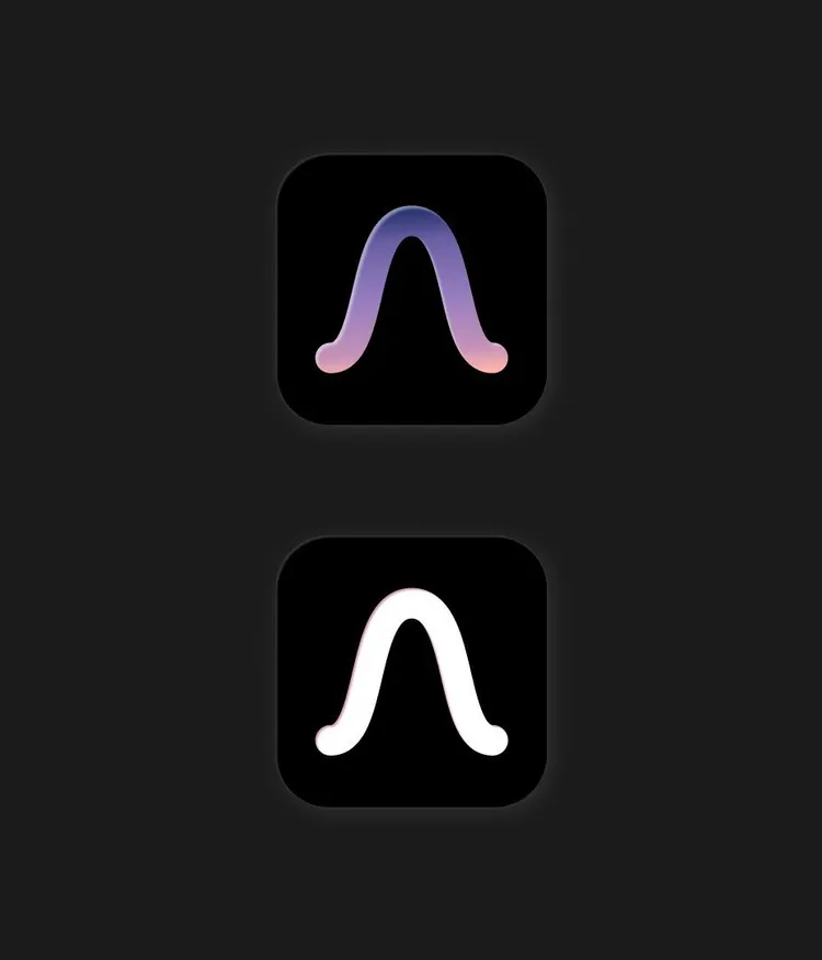 Zwei Varianten des Aeri App-Logos. Oben im Farbverlauf Lavender Twilight und unten in Schwarz-Weiß.