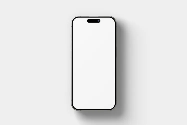 A smartphone with a black frame is shown upright on a white background. The screen is blank and displays no content.